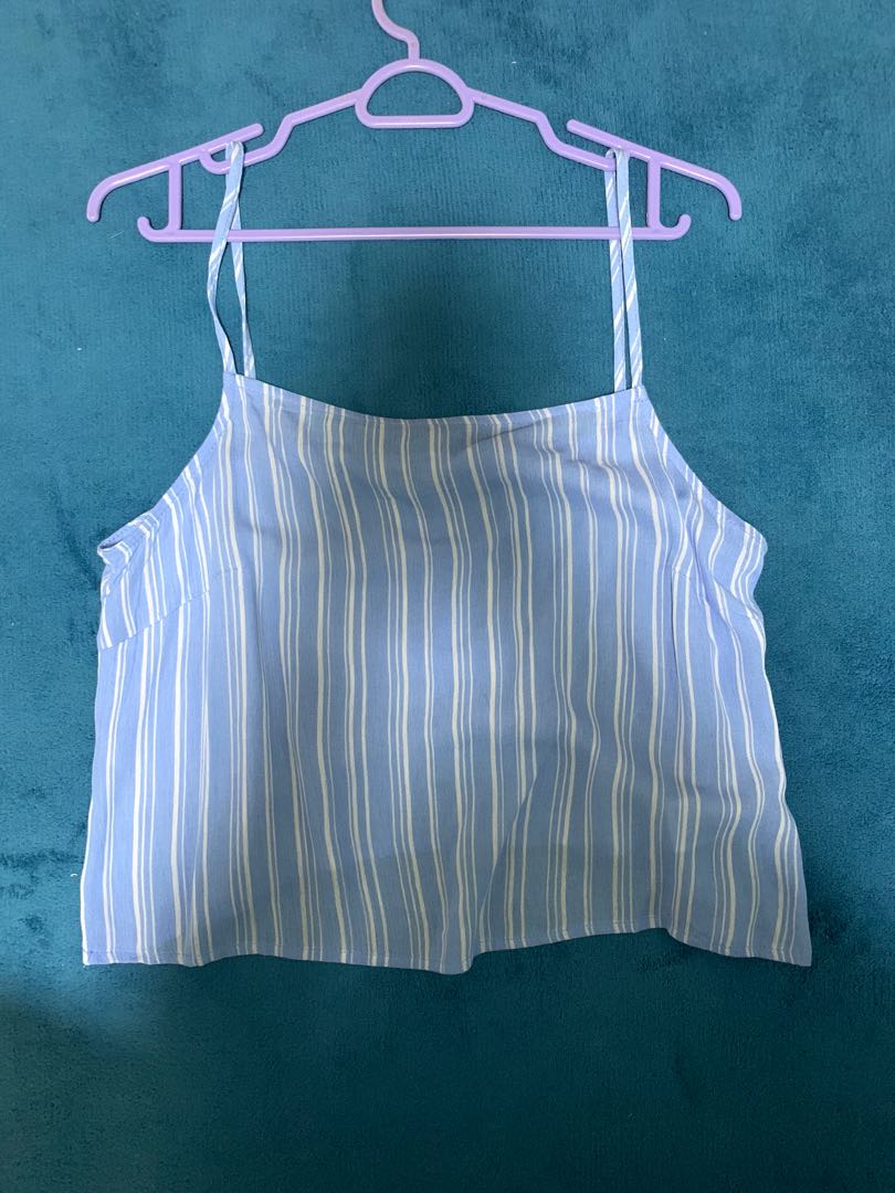 TEMT VALLEYGIRL LIGHT BLUE STRIPES CROP TANK SPAGHETTI STRAP TOP, Women