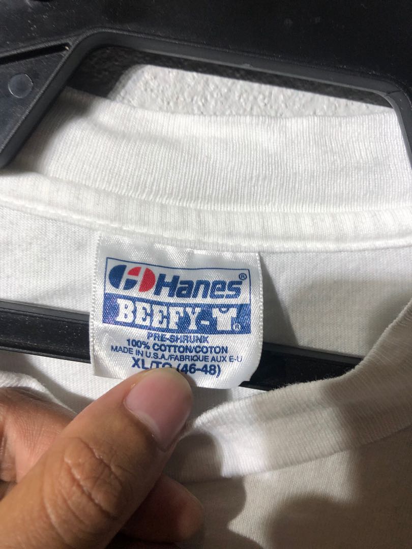 90'S Hanes FIFTY-FIFTY Printed T-shirt, Men's L size, Vintage cotton white type Vintage Second Hand