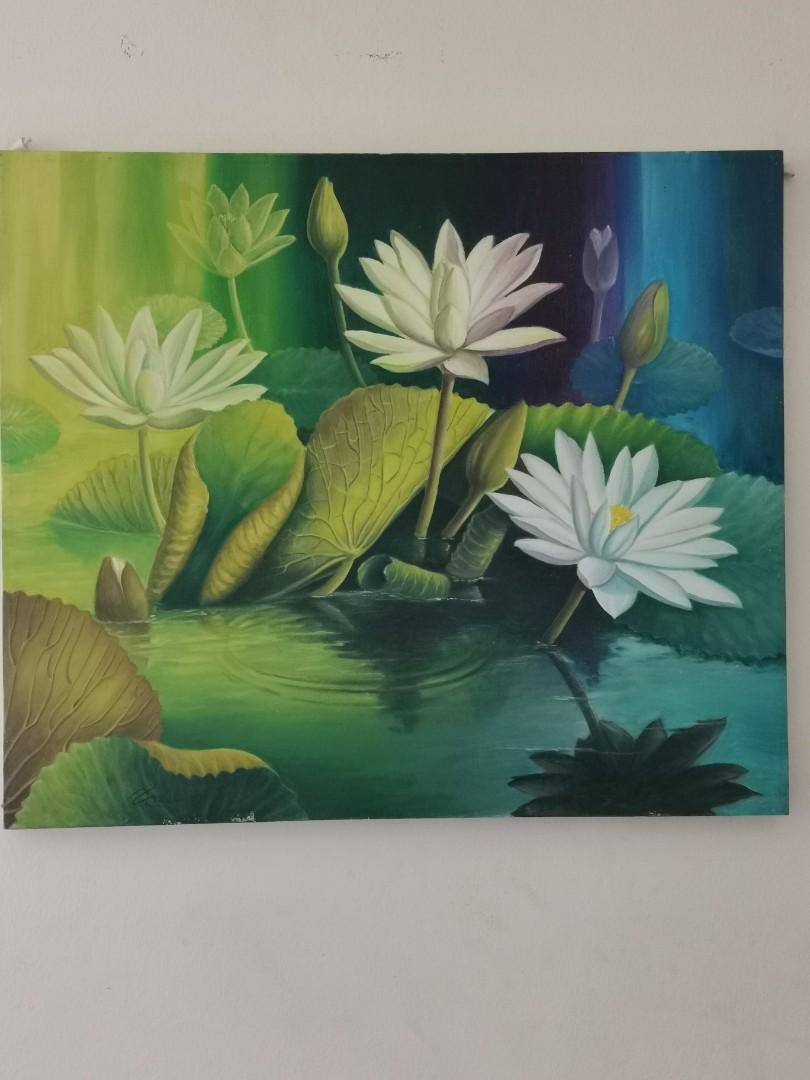 Water lily original acrylic on canvas size 60x70cm, Design u0026 Craft 