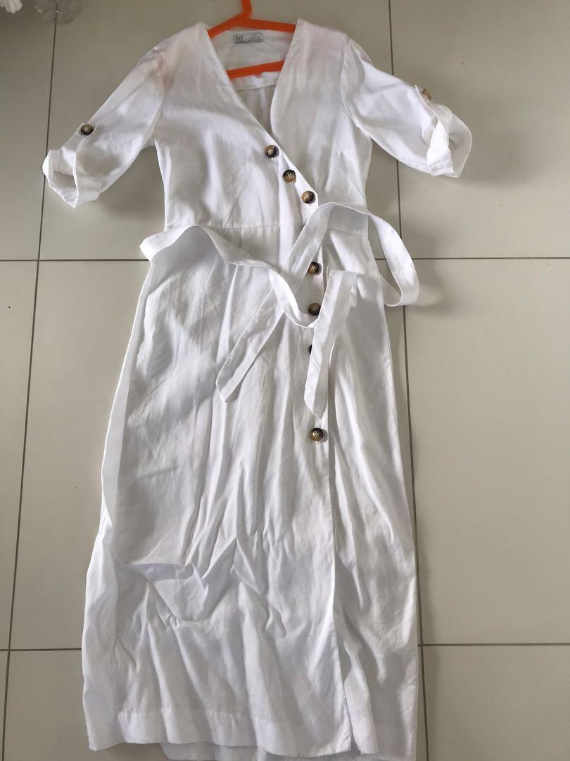 zara white button down dress
