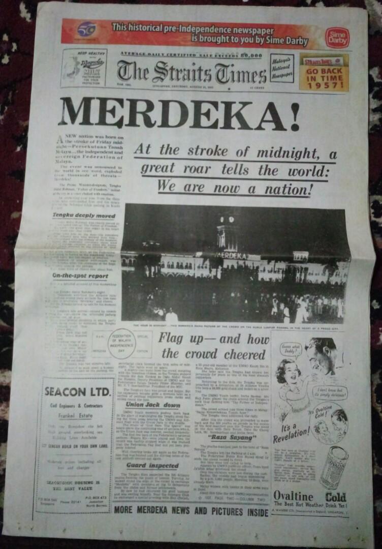 31 August 1957 The Straits Times Reprint Newspaper Antiques Vintage Collectibles On Carousell