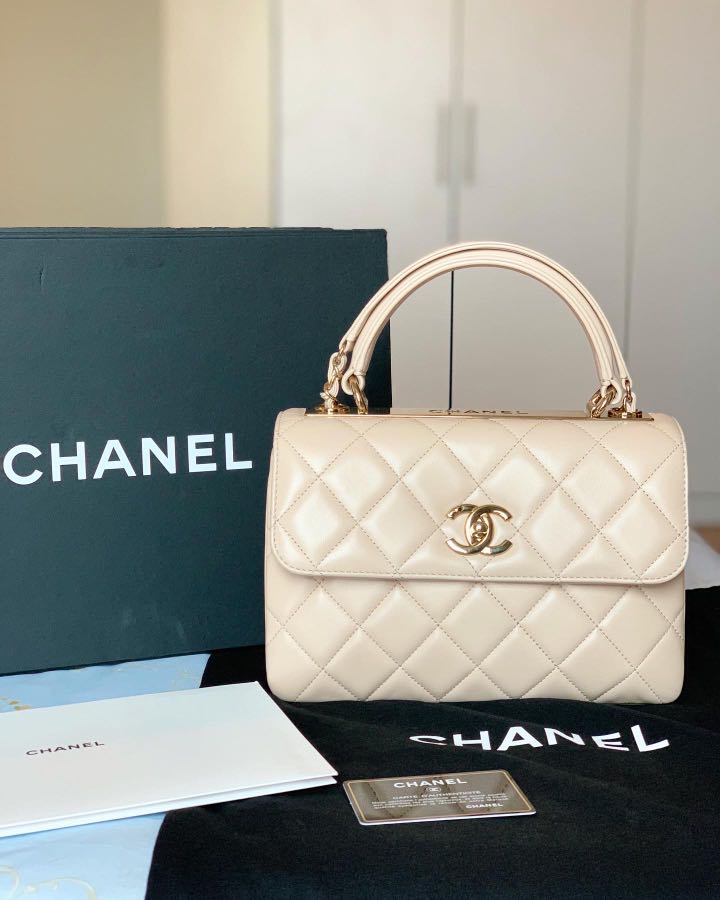 Authentic Chanel Trendy CC In Beige Lambskin Champagne GHW, Luxury, Bags &  Wallets on Carousell
