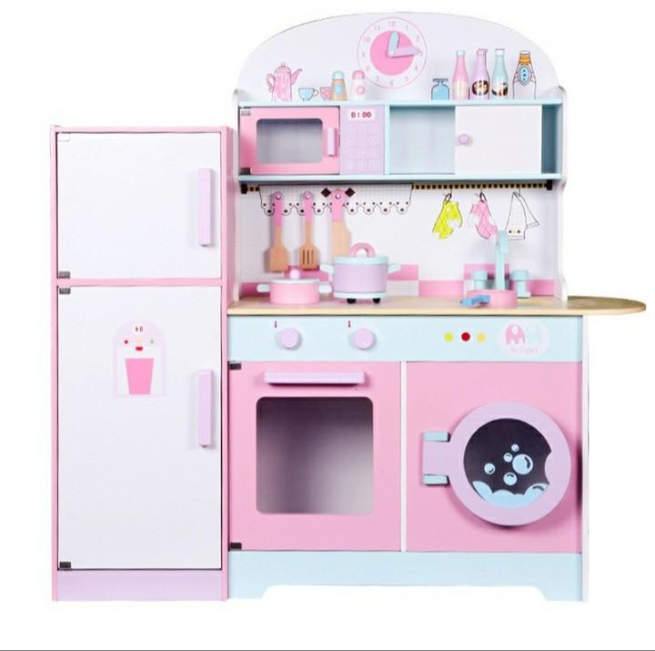 pink wooden toy kitchen