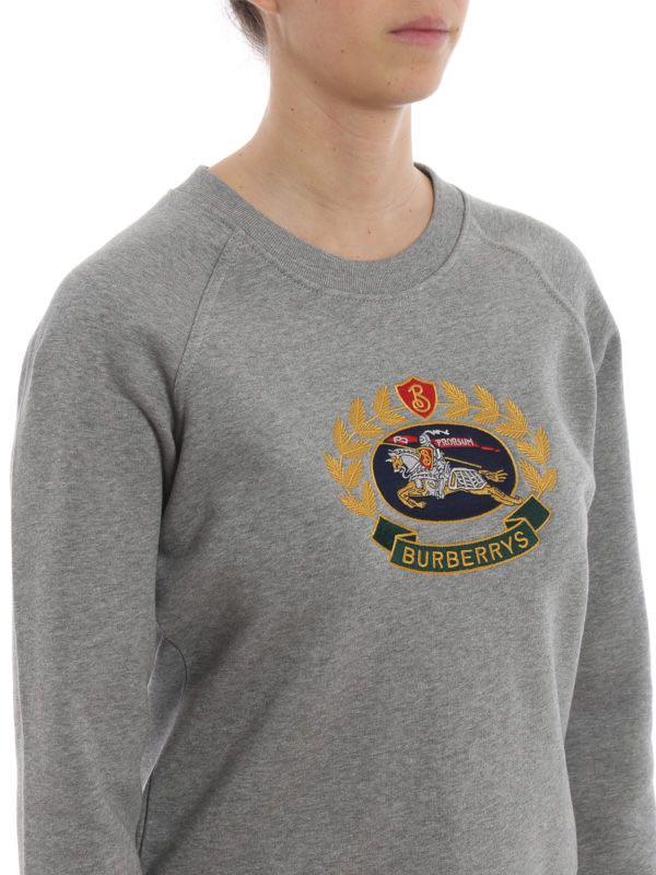 Burberry Embroidered Archive Logo Jersey Sweatshirt In Grey