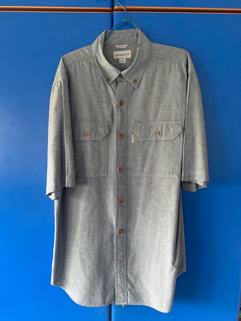 Carhartt denim blue chambray button short sleeve shirt dickies