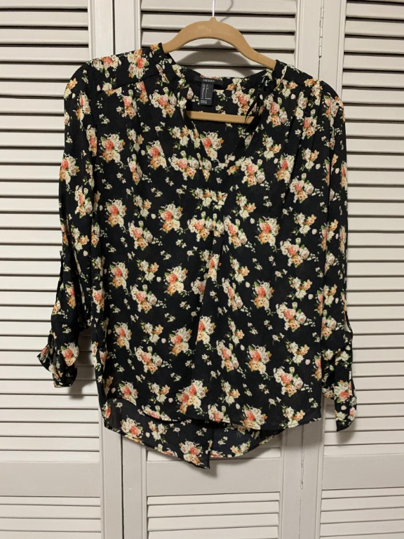 Forever 21 Black Floral Long Sleeve Blouse Women S Fashion Clothes Tops On Carousell