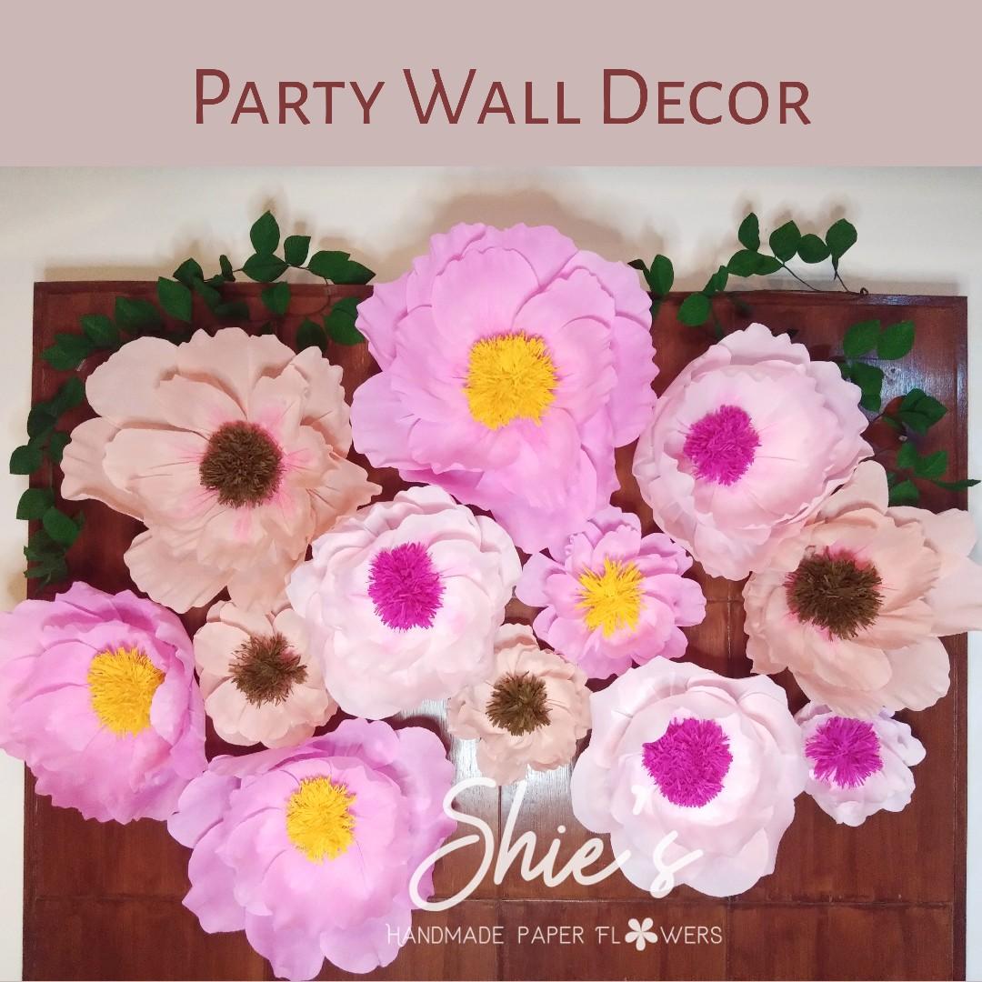 Giant Paper Flower Party Wall Decor With Leaves Design Craft Handmade Goods Accessories On Carousell Our new paper flower fan collage backdrop kits are the perfect background solutions for diy photo booths and wedding guest photos. carousell