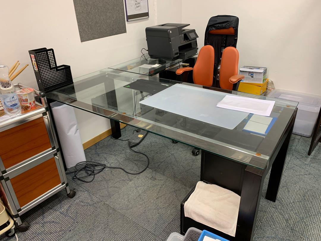 Glass Study Table (L-shaped), Furniture, Tables & Chairs on Carousell