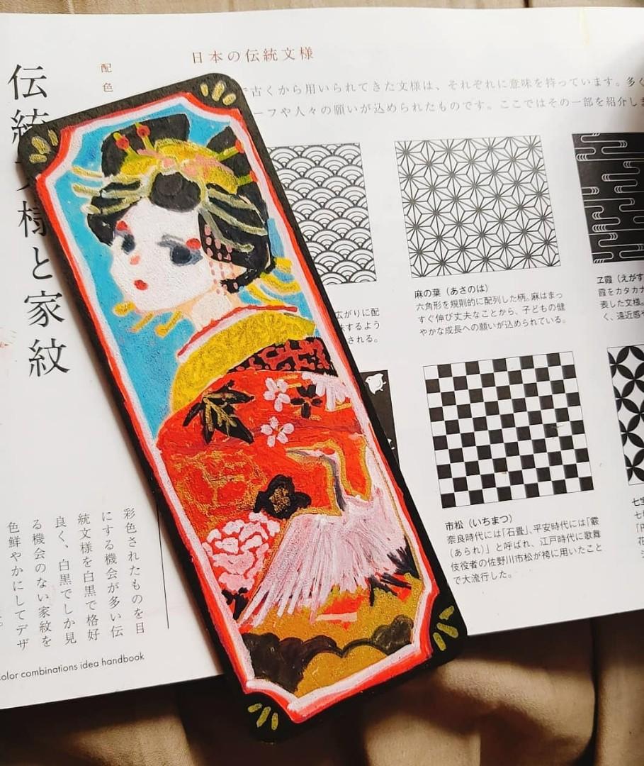 Handmade 手繪日本和風花魁木板 手作 自家設計 藝術品 Carousell