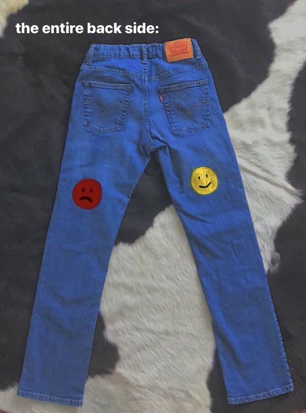 handpainted smiley face indie vibes y2k mid waisted baggy levi 511 ...