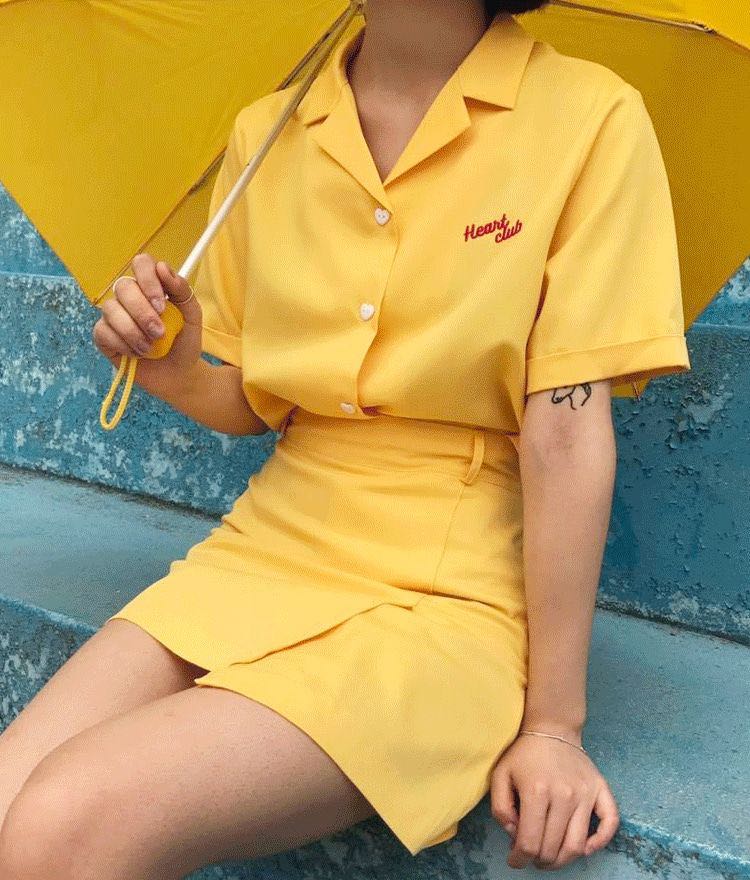 Heart Club Yellow Button Shirt Women S Fashion Tops Other Tops On Carousell