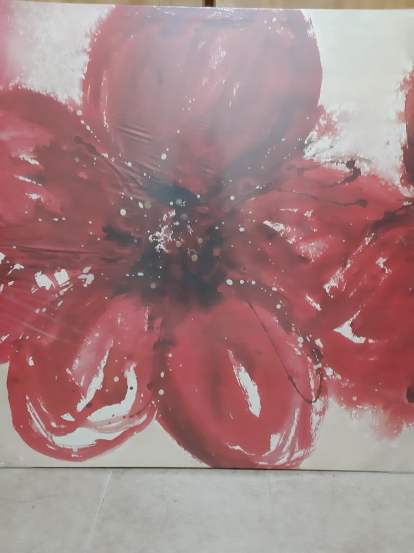 Ikea Oil Painting Canvas Red Flower, Furniture & Home Living, Home Decor, Wall Decor on Carousell