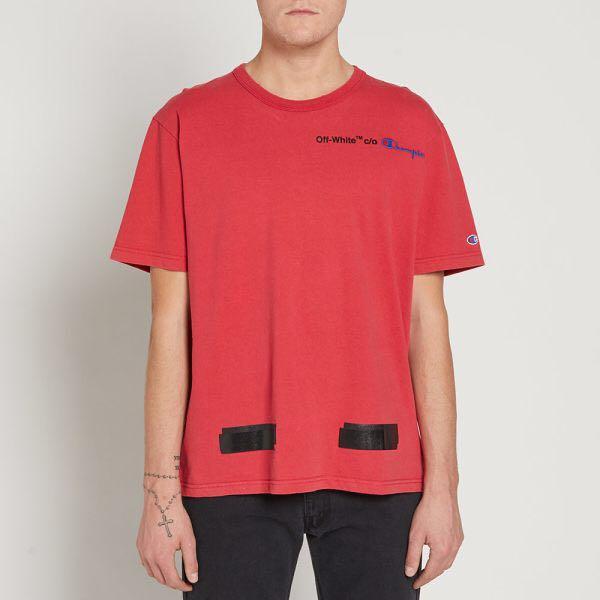 off white x champion t shirt red