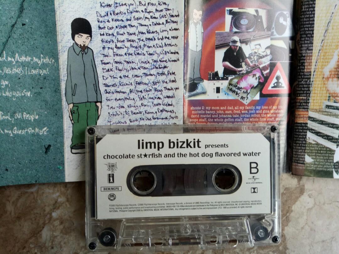 Limp Bizkit Cassette Tape (Category: CDs & DVDs) located in Manila. Submitted by kinganalog (Listing ID 1034147542, Image 2). Description: Limp Bizkit Cassette Tape Chocolate Statfish and The Hotdog Flavored Water album in VG to VG+ condition, Made in Philippines. Shipping nationwide, payment via Palawan or Unionbank, COD is okay at buyer's account and expense. Check out fb page Roots Analog..