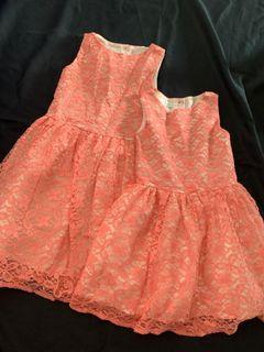 Peach lace dress for sisters