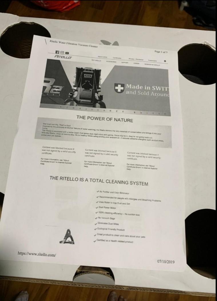 Ritello water filtration vacuum cleaner, TV & Home Appliances, Vacuum