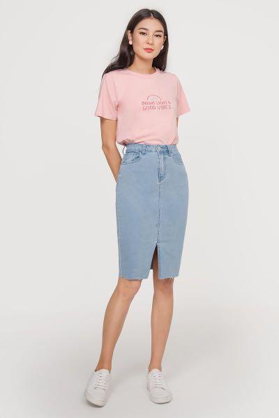 tight denim midi skirt