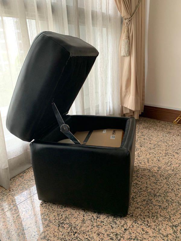 Storage Stool (Category: Chairs) located in Singapore. Submitted by deepa2121 (Listing ID 1034099897, Image 2). Description: Available for sale these Black leather sitting stools with storage, in absolute mint condition and comfy to sit on . Bought 3 years ago from furniture mall . Each piece was 180 dollars . Buy one for 70sgd or both for 130sgd . .