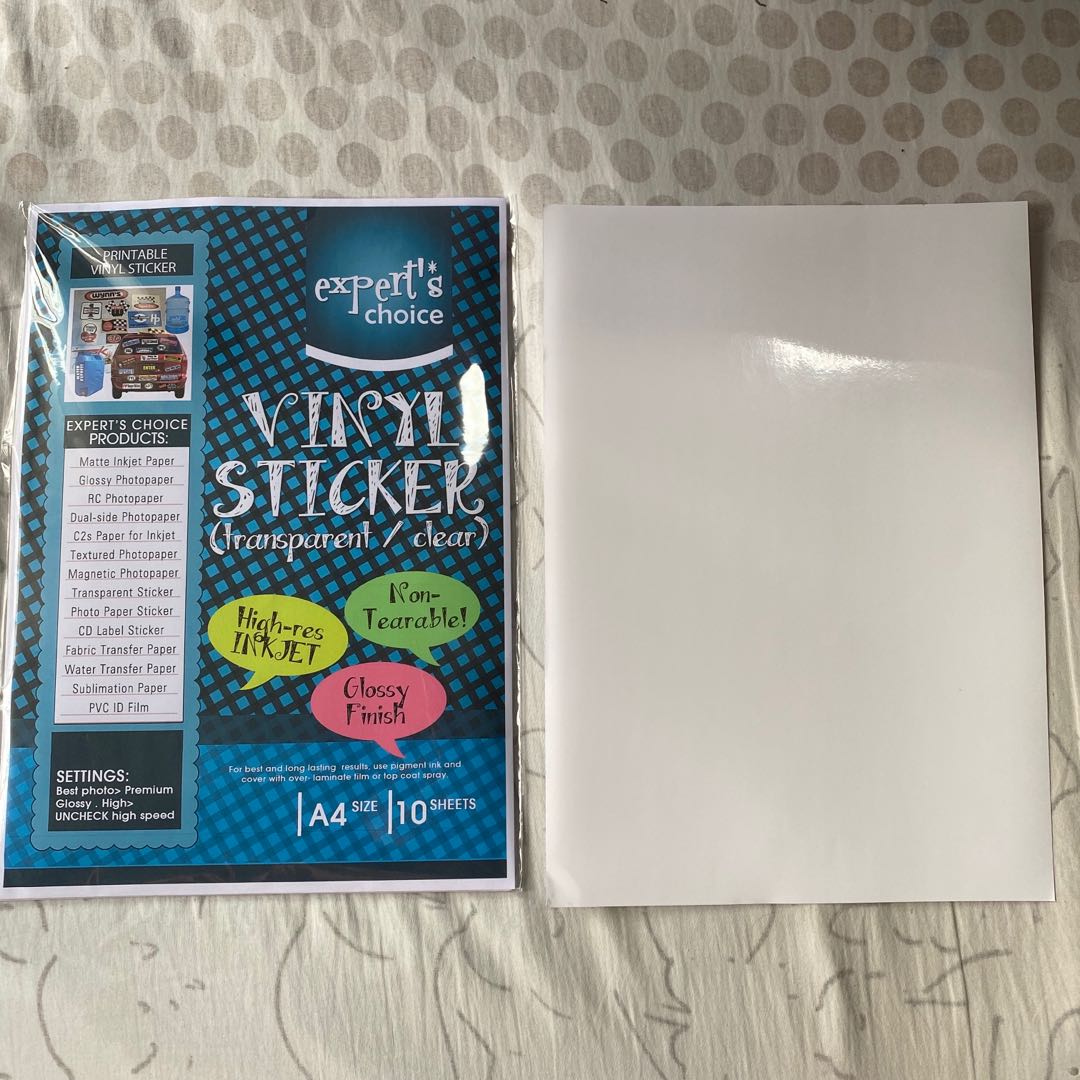 Vinyl Transparent Glossy Sticker Paper A4 10 sheets, Hobbies & Toys