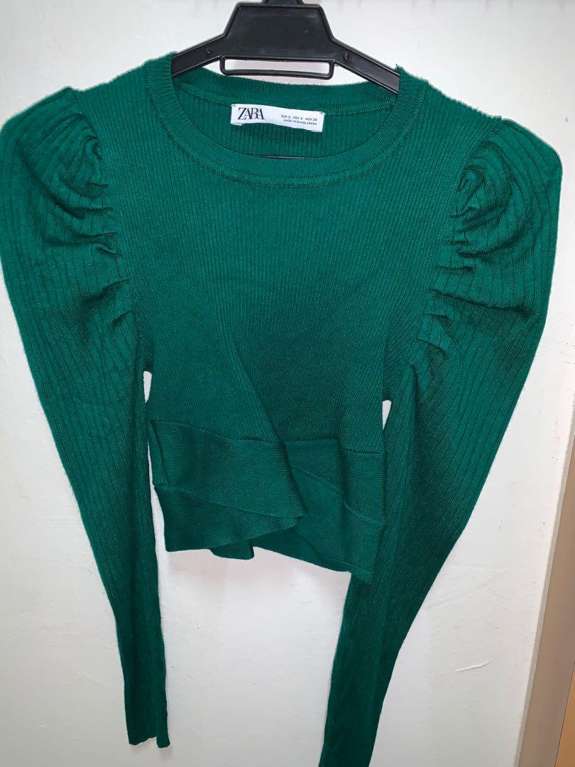 Green puff sleeve top zara clearance