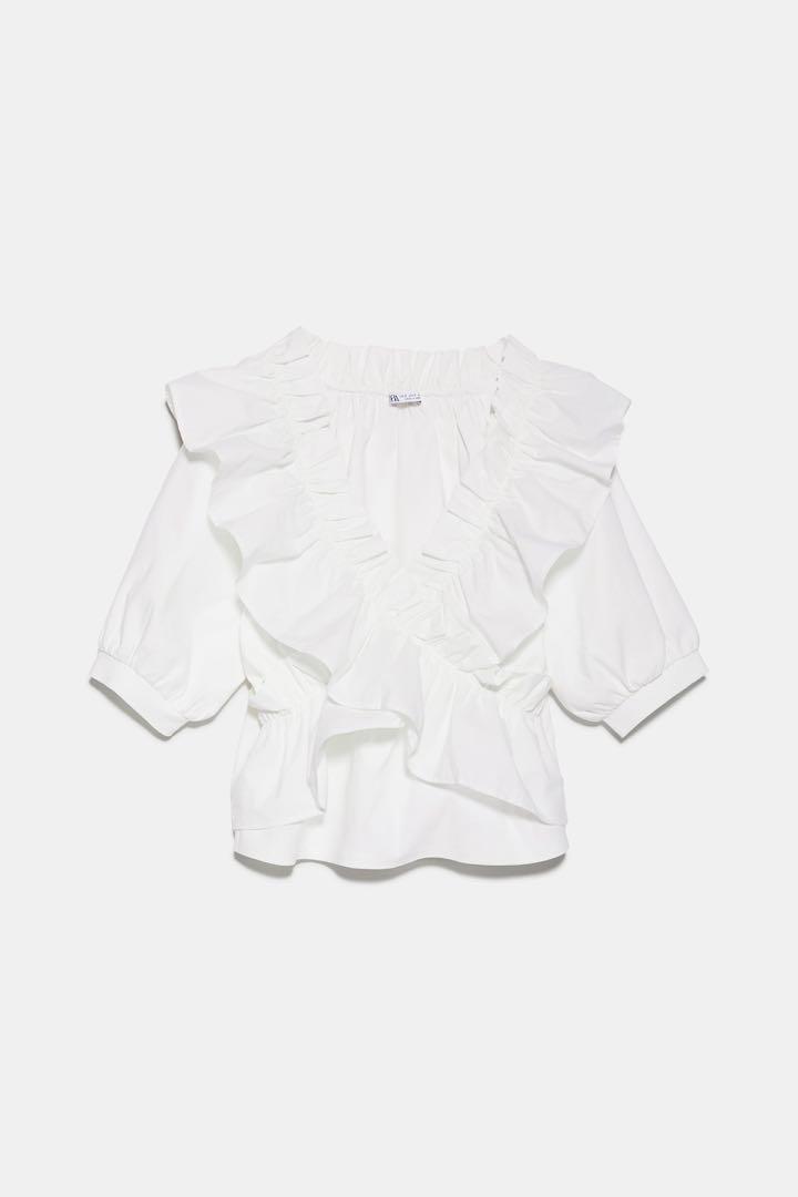 zara white ruffle blouse