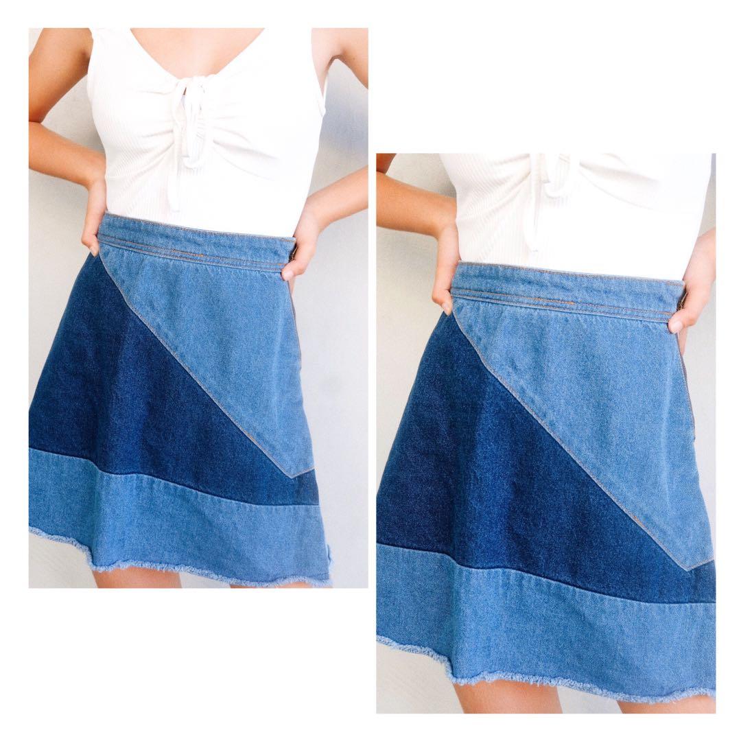 mid length denim skirts 90s