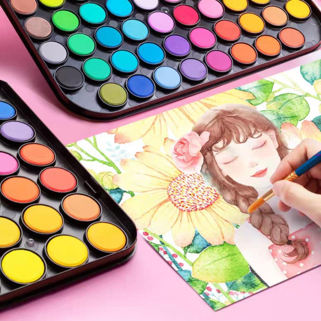 晨光水彩顏料套裝多色固體水彩可拆卸初學者水粉餅無毒色彩畫水彩畫筆繪畫工具畫畫套裝 興趣及遊戲 手作 自家設計 文具 Carousell