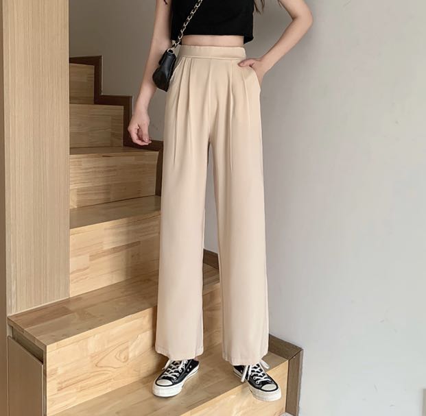 Apricot Women s Korean wide leg pants slimming casual trousers