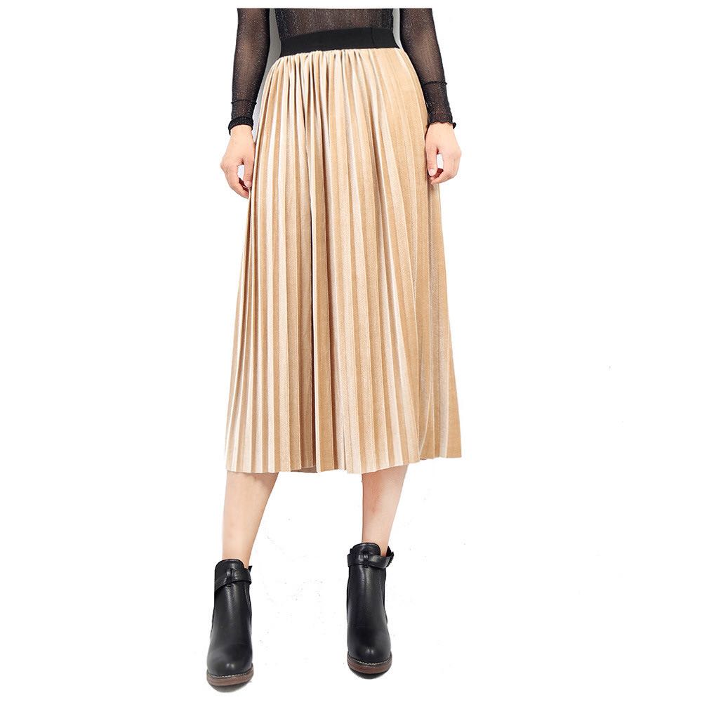 Beige Velvet Pleated Skirt Women S Fashion Bottoms Skirts On Carousell