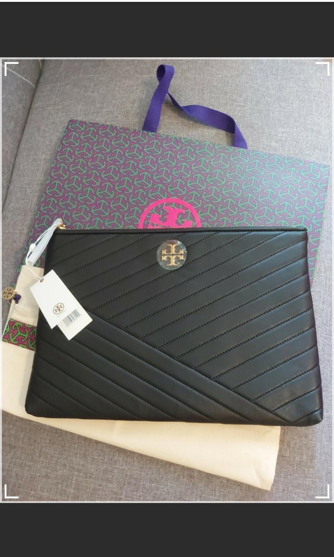 BNWT Tory Burch Kira Chevron Pouch Quilted Clutch Laptop Bag, Luxury, Bags  & Wallets on Carousell