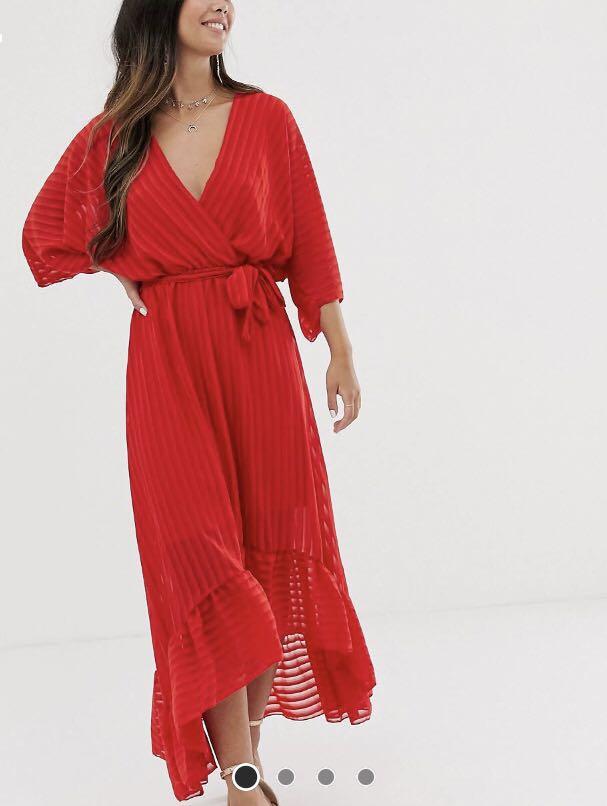 Boohoo red dress midi Outlet