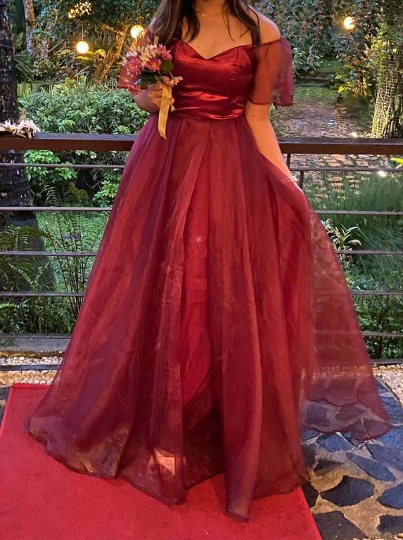 Burgundy Maid of Honor/ Bridesmaid Gown, Women's Fashion, Dresses — free download