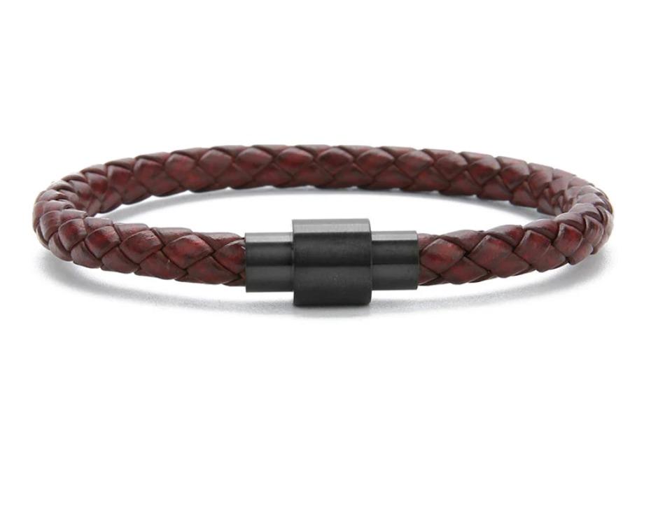Mens leather top plaited bracelet