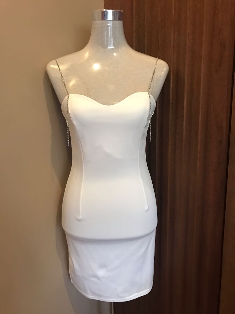 Clueless inspired white dress with rhinestone straps Women s