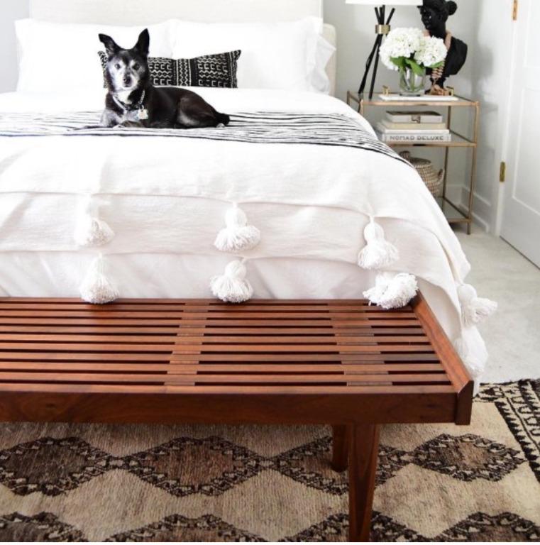 Crate & Barrel Bench Tate Walnut Slatted, Furniture & Home Living