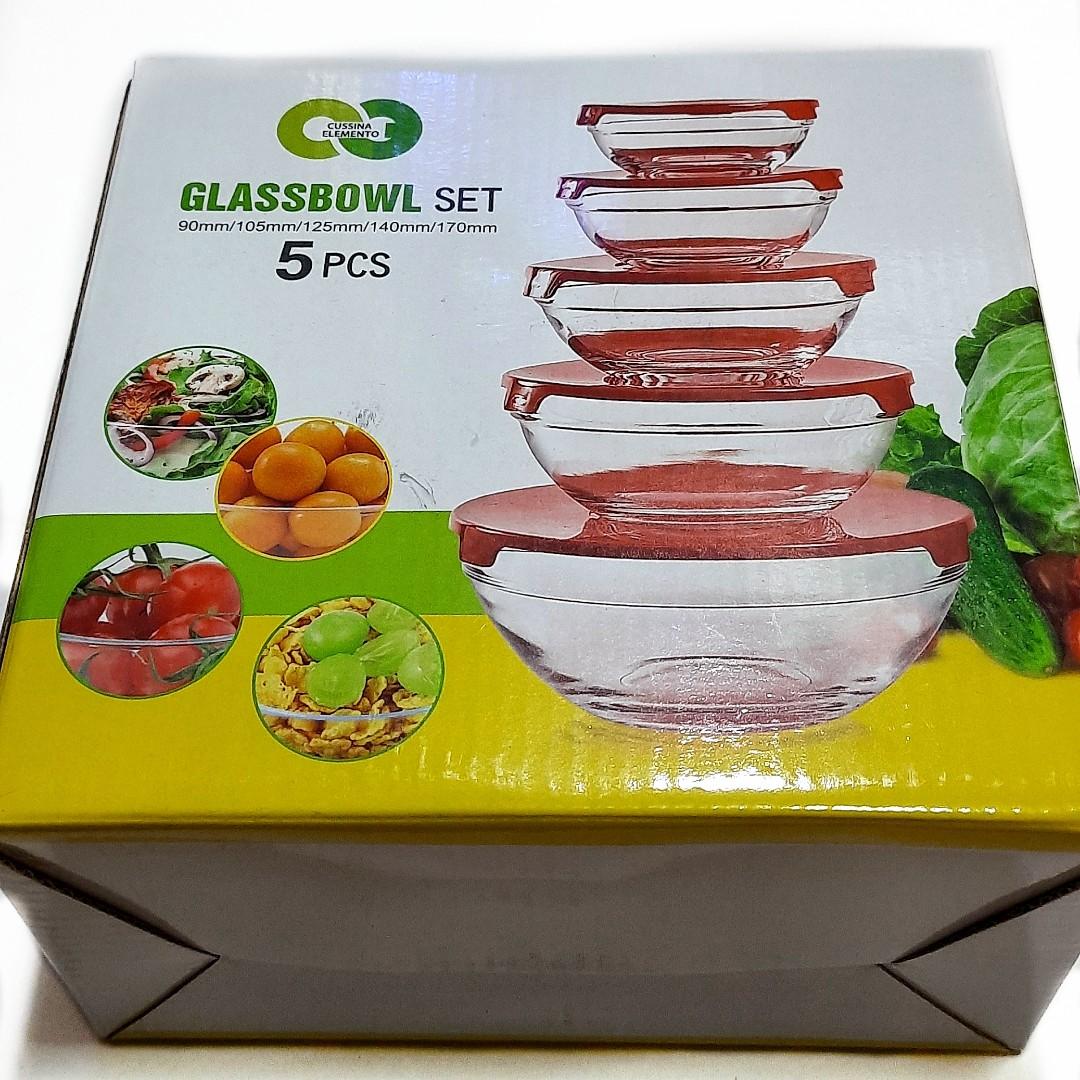 Cussina Elemento Glassbowl Set (5pcs) (Category: Other Kitchenware & Tableware) located in San Juan City. Submitted by mace_1008 (Listing ID 1059820029, Image 2). Description: Cussina Elemento Glassbowl Set (5pcs) -90mm,105mm, 125mm, 140mm, 170mm -glass body with plastic covers -product and box in excellent condition -perfect for food storage -color yellow Rfs: brand new and we have lots of containers na.