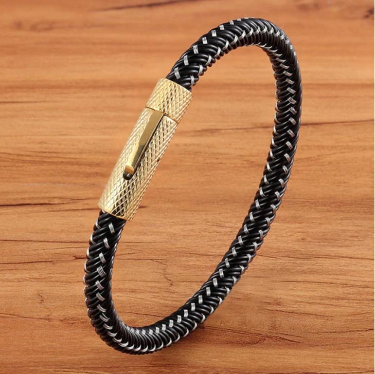 Mens leather plaited bracelet best sale