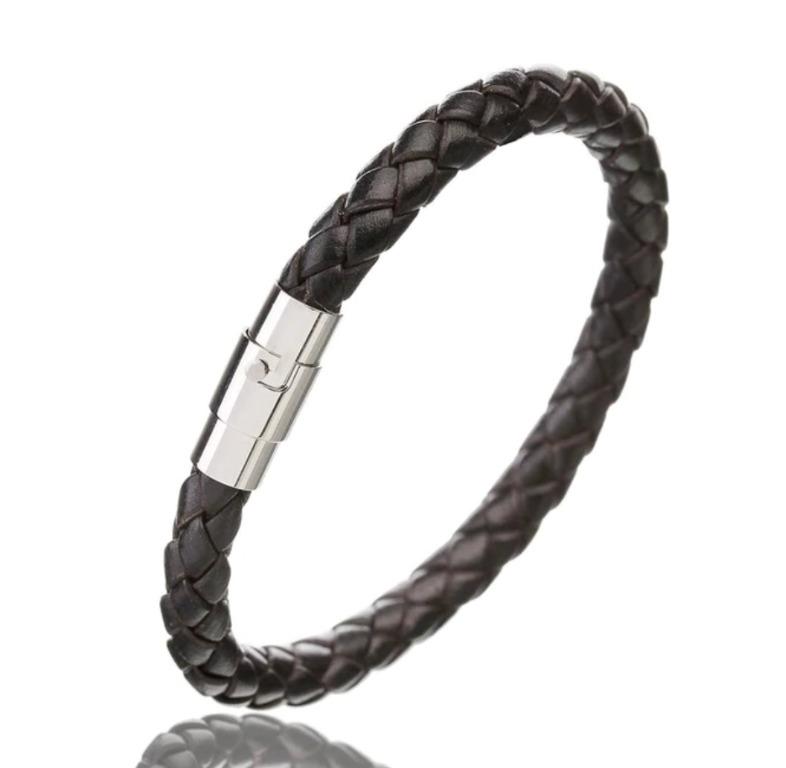 Mens black leather and silver bracelets hotsell
