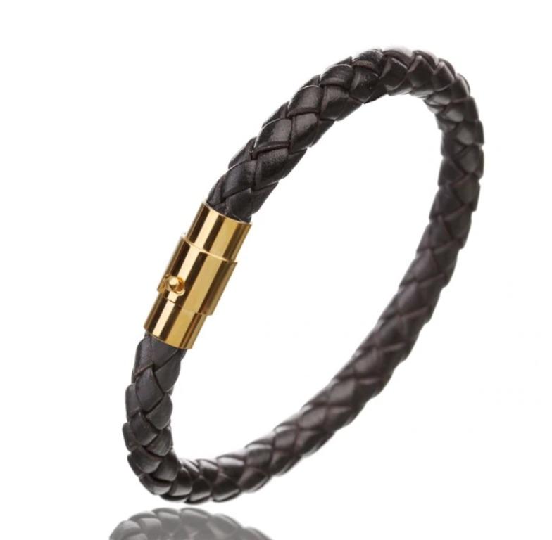 Mens leather bracelet new arrivals with gold clasp