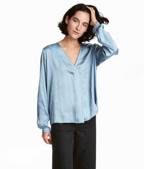light blue satin blouse