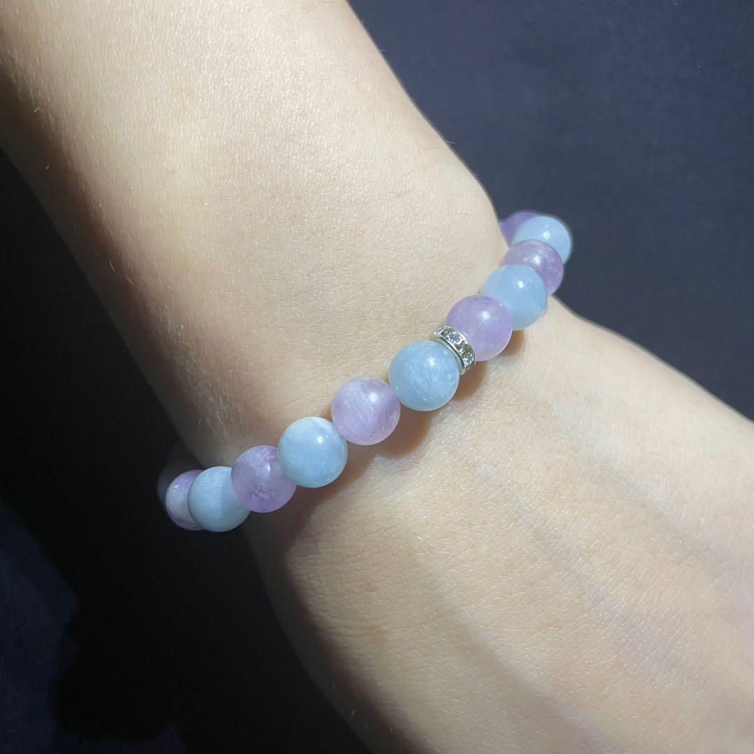 Lavender Amethyst and Aquamarine Design Crystal Bracelet 8mm