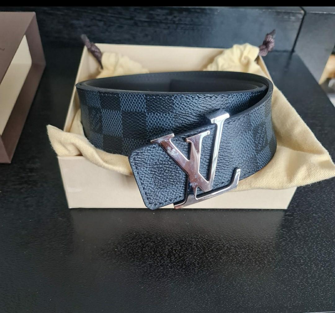 Louis Vuitton M6874 Leather Belt Black Silver Men 100/40