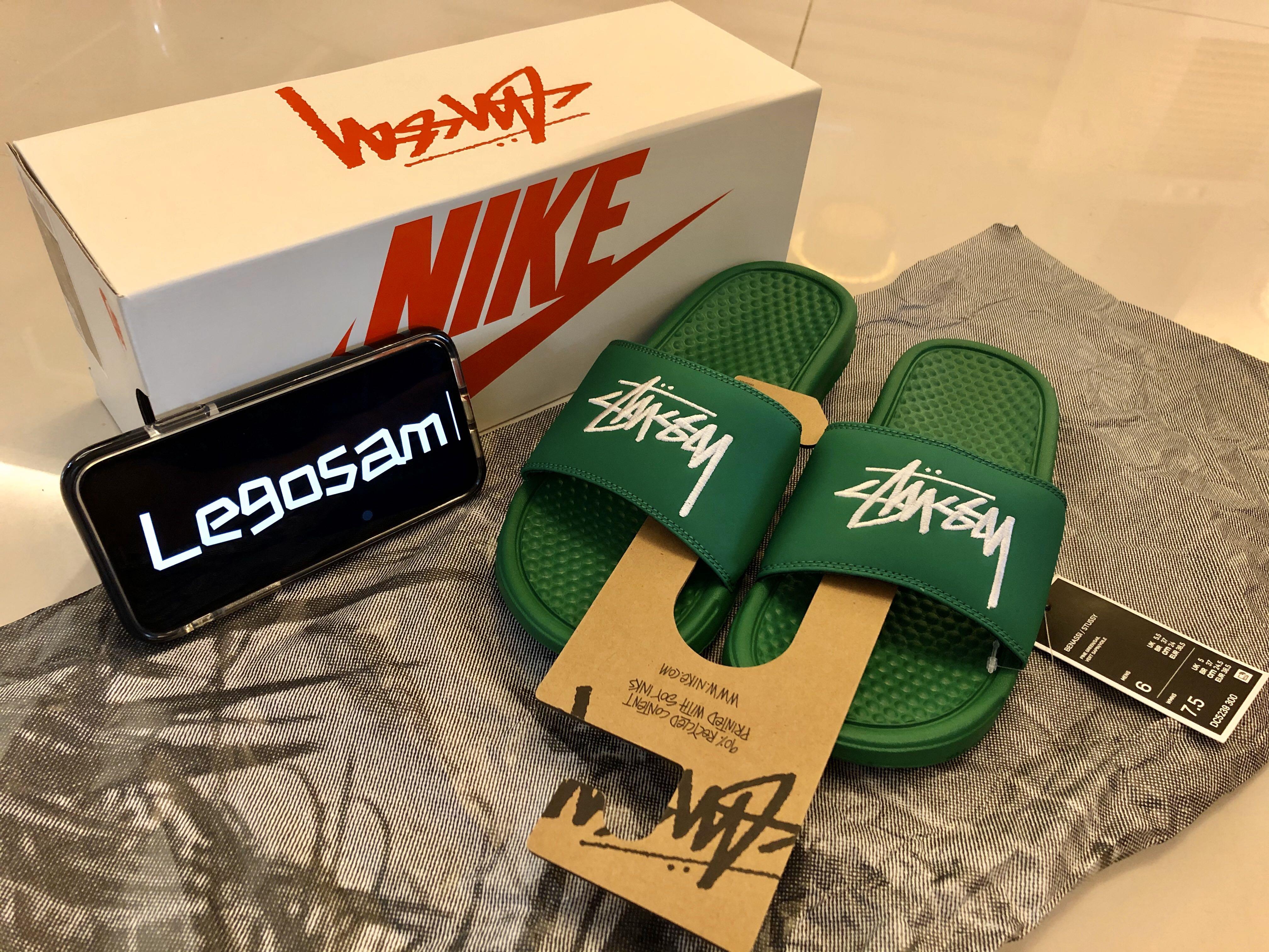Nike x Stussy Benassi Pine Green Sail Men s Fashion Footwear