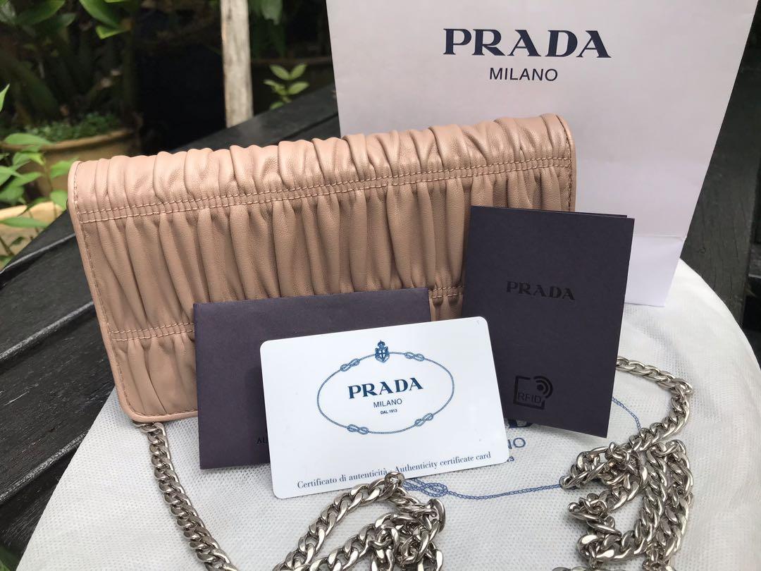 Prada, Bags, Prada Beige Nappa Gaufre Wallet On Chain