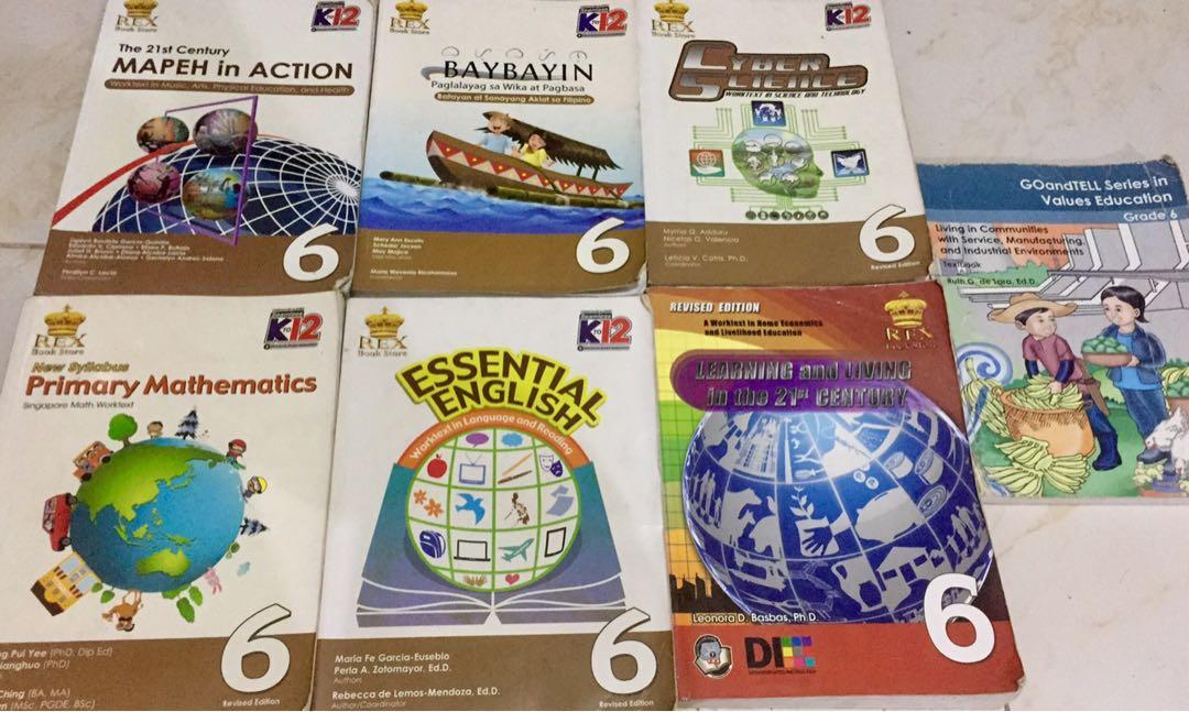 Rex Bookstore K-12 Series for Grade 6 (Category: Textbooks) located in Tagum. Submitted by elle.etcetera (Listing ID 1059954558, Image 1). Description: All for Php500 Good condition Few writings on pages.