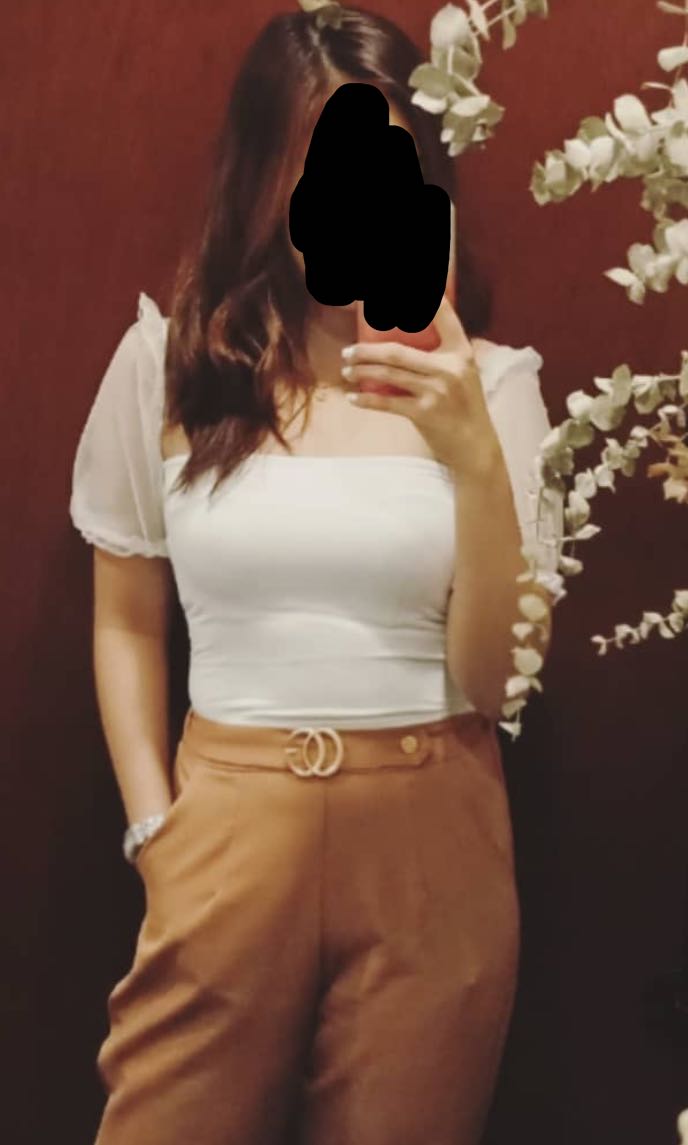 white sheer puff sleeve top