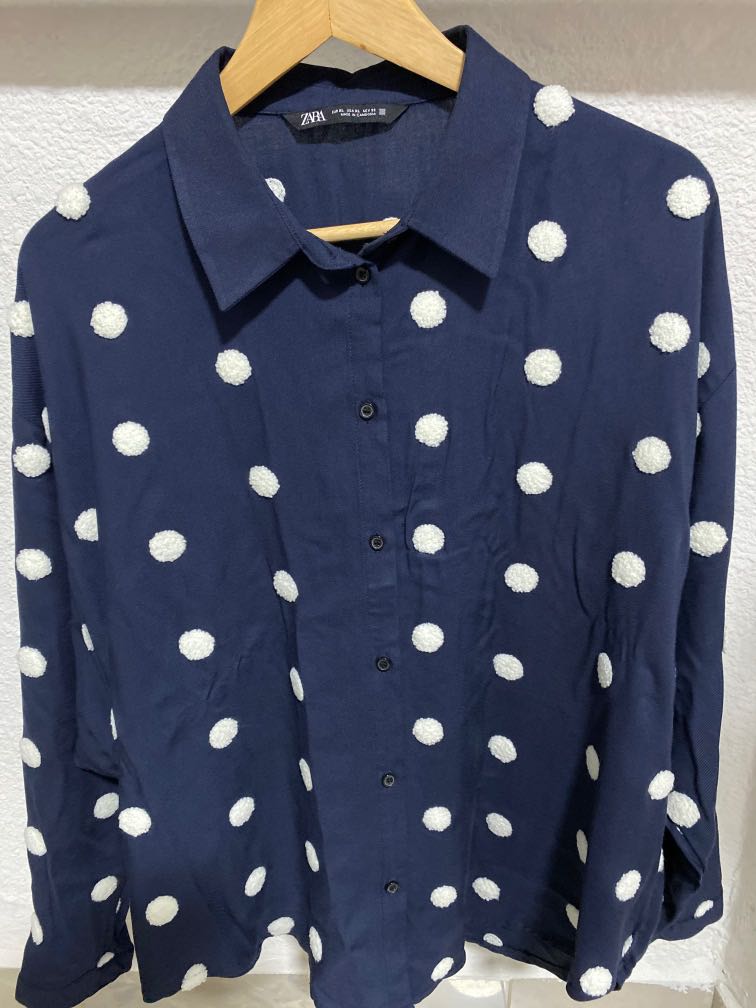 Zara polka dot shirt Women s Fashion Tops Blouses on Carousell