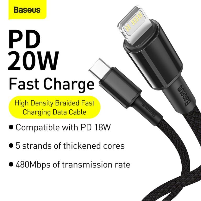 Baseus 20W Black Lightning High Density Braided 7 Pins Fast charging cable  USB C Cable for