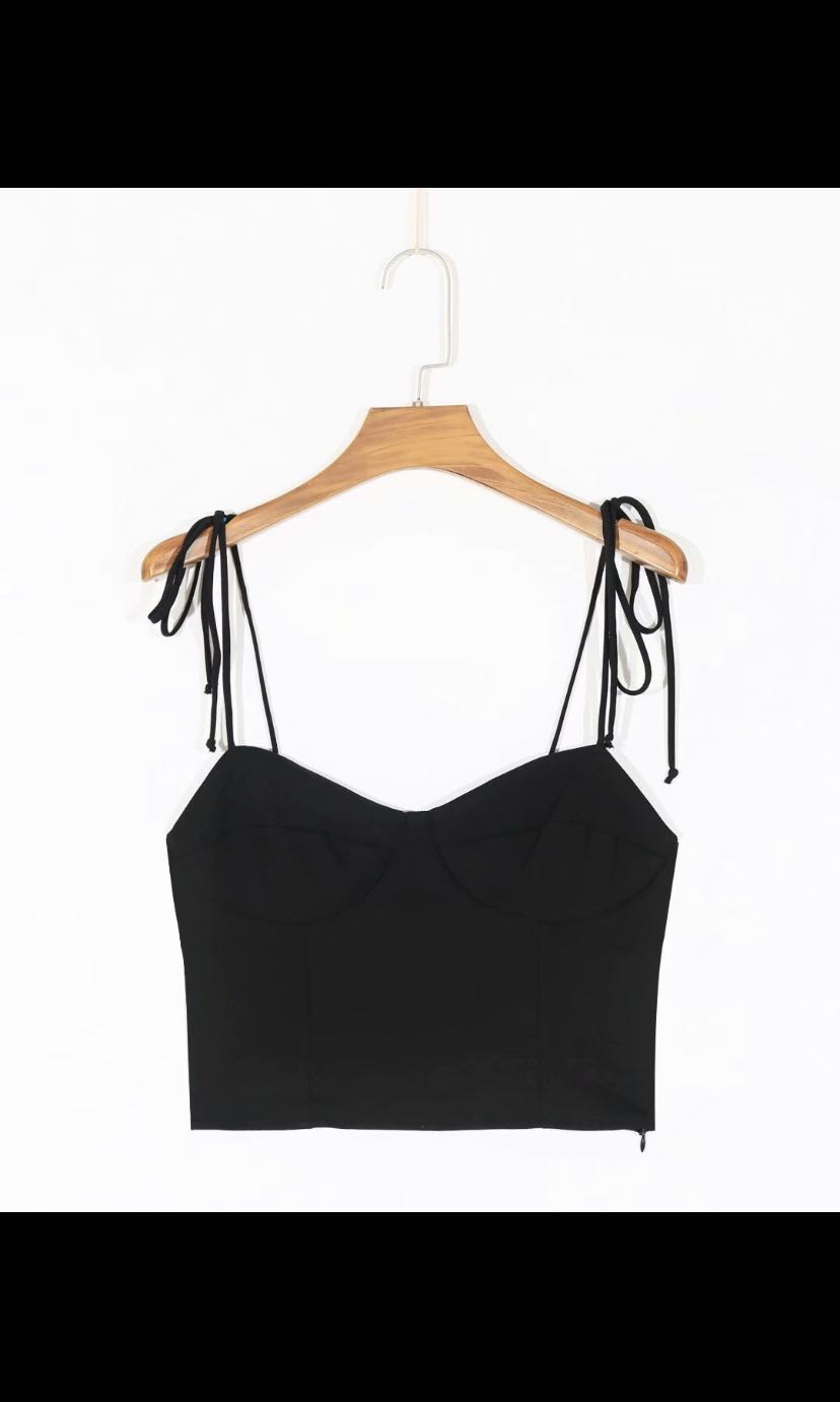 Black Tie String Top, Women's Fashion, Tops, Sleeveless on Carousell