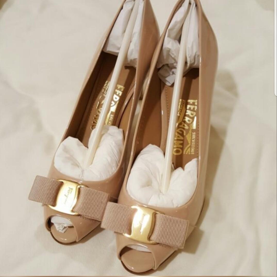 Bn Authentic Salvatore Ferragamo Beige Peep Toe Heels Luxury Sneakers Footwear On Carousell